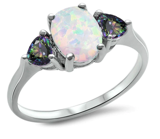White Rainbow Opal Ring