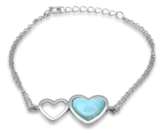 Heart Shape Natural Larimar .925 Sterling Silver Bracelet