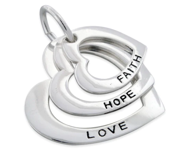 Sterling Silver Faith-Hope-Love Heart Pendant