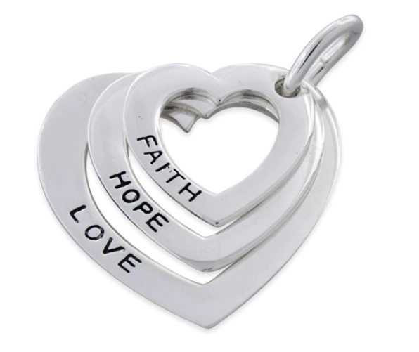 Sterling Silver Faith-Hope-Love Heart Pendant