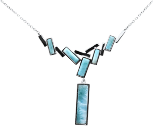 Rectangle Shape Natural Larimar .925 Steling Silver Pendant Necklace 16"