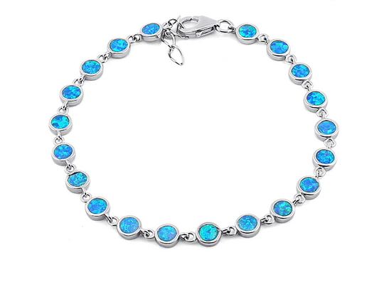 Sterling Silver Round Blue Lab Opal Bracelet