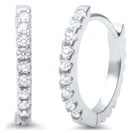 Round CZ .925 Sterling Silver Hoop Earrings