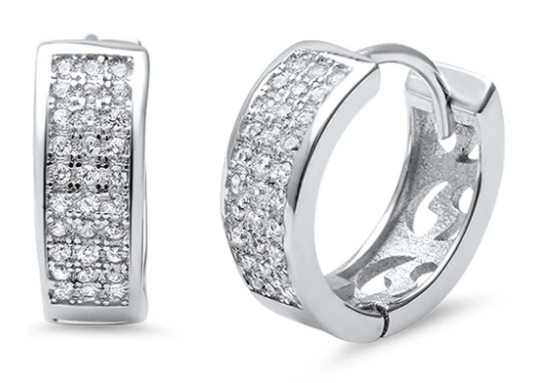 MicroPave CZ Round .925 Sterling Silver Hoop Earrings