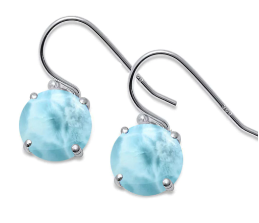 Round Natural Larimar .925 Sterling Silver Earrings