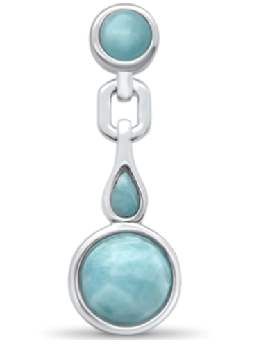 Natural Round & Teardrop Larimar .925 Sterling Silver Pendant