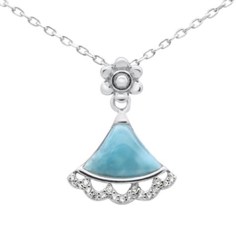 .925 Sterling Silver Natural Larimar Pendant Necklace 16-18" Extension