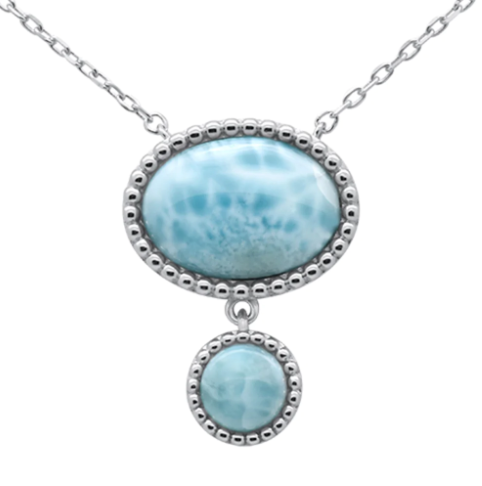 .925 Sterling Silver Larimar Pendant Necklace 16-18" Extension