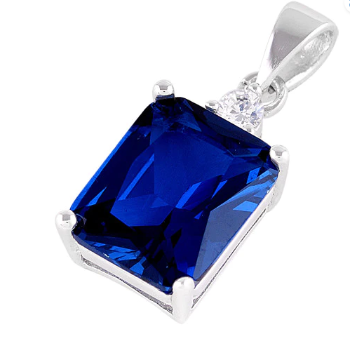 Sterling Silver Rectangular Blue Sapphire CZ Pendant