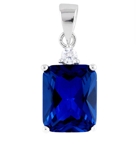 Sterling Silver Rectangular Blue Sapphire CZ Pendant