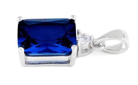 Sterling Silver Rectangular Blue Sapphire CZ Pendant