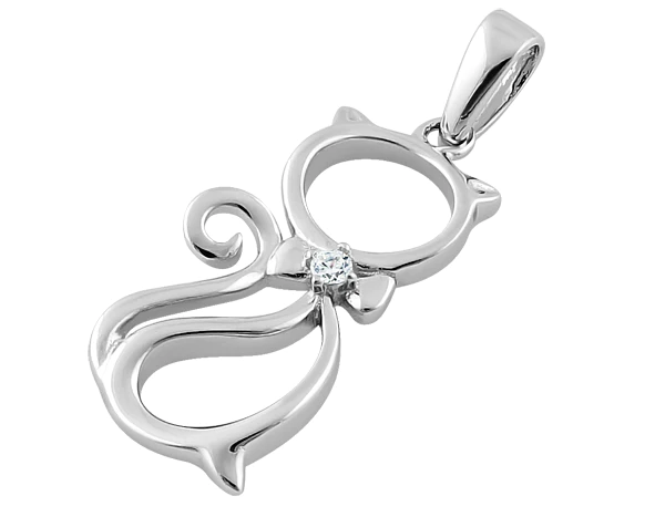 Sterling Silver Bow Tie Cat Clear CZ Pendant