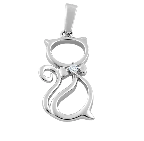 Sterling Silver Bow Tie Cat Clear CZ Pendant