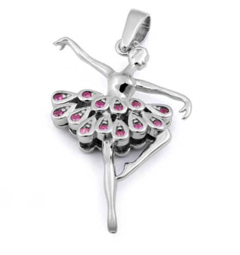 Sterling Silver Ballerina Ruby CZ Pendant