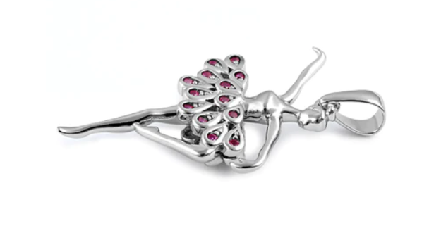 Sterling Silver Ballerina Ruby CZ Pendant