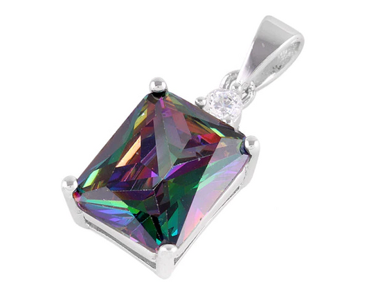 Sterling Silver Rectangular Rainbow Topaz CZ Pendant