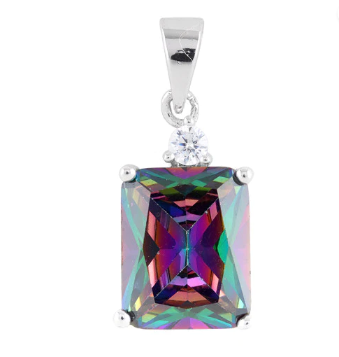 Sterling Silver Rectangular Rainbow Topaz CZ Pendant