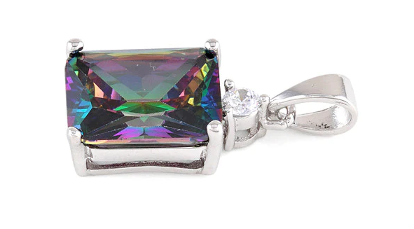 Sterling Silver Rectangular Rainbow Topaz CZ Pendant