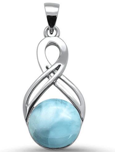 Round Natural Larimar Infinity .925 Sterling Silver Pendant