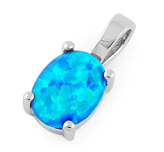 Sterling Silver Blue Lab Opal Oval Pendant