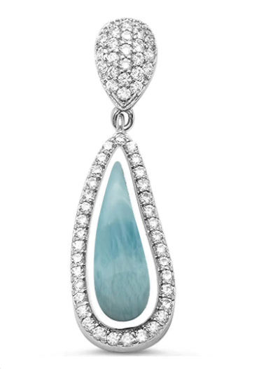 Natural Larimar & Micro Pace Cubic Zirconia .925 Sterling Silver Pendant