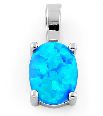 Sterling Silver Blue Lab Opal Oval Pendant