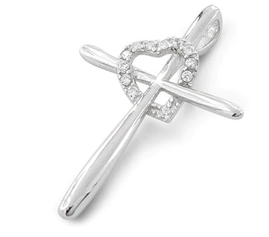 Sterling Silver Cross Heart CZ Pendant