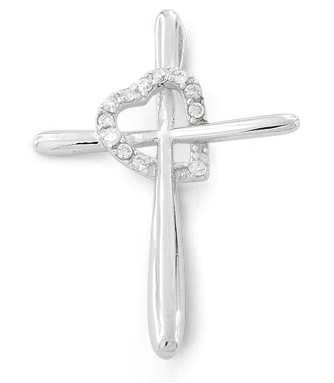 Sterling Silver Cross Heart CZ Pendant