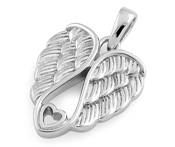 Sterling Silver Wings Heart Pendant