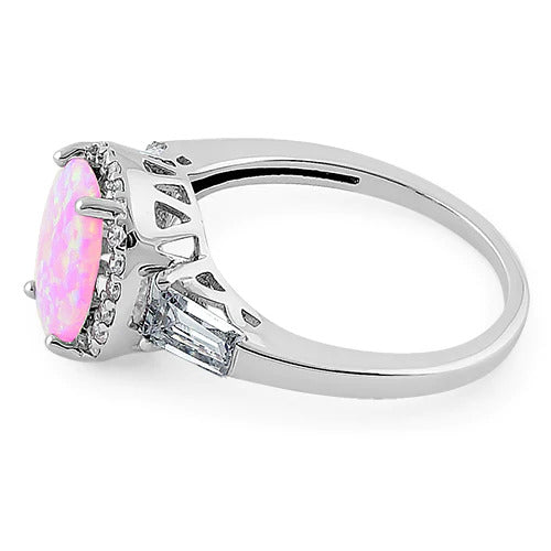 Pink Oval Opal Ring with Cubic Zirconia