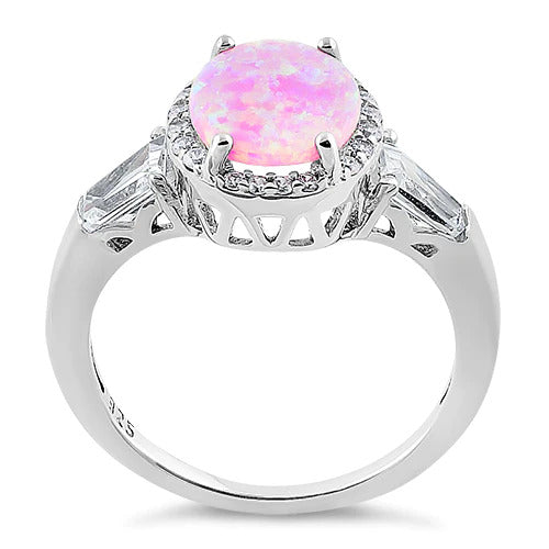 Pink Oval Opal Ring with Cubic Zirconia