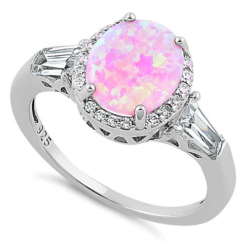 Pink Oval Opal Ring with Cubic Zirconia