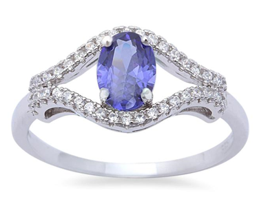 Oval Tanzanite and Cz .925 Sterling Silver Ring