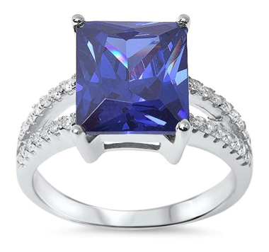 Radiant Cut Tanzanite & Cz .925 Sterling Silver Ring Sizes