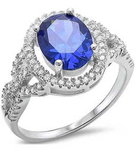 Oval Tanzanite and Cz .925 Sterling Silver Ring