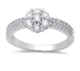 Round & Micro Pave Cz Flower .925 Sterling Silver Ring