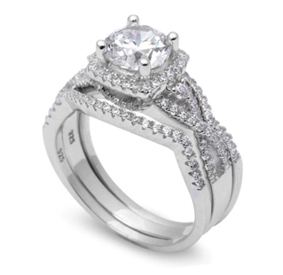 Fine 1.50Ct White CZ 3 Ring Set .925 Sterling Silver Ring