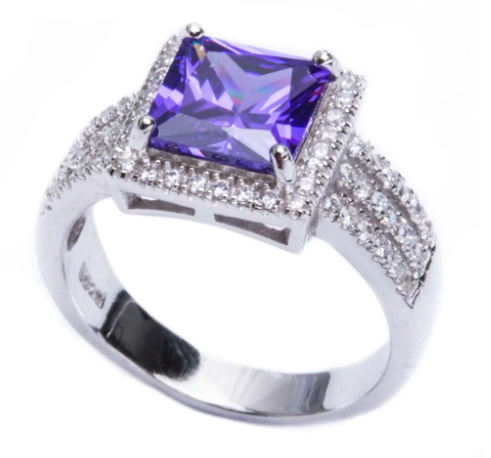5.50ct Princess Cut Amethyst & Cz .925 Sterling Silver Ring with CZ Stones