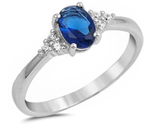 Oval Blue Sapphire & Cz Beautiful Fashion .925 Sterling Silver Ring