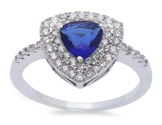 Trillion Shape Blue Sapphire & Cz Fashion .925 Sterling Silver Ring