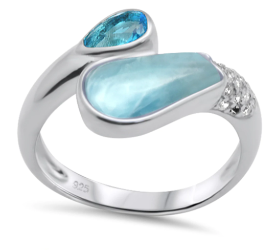 Natural Larimar & Blue Topaz .925 Sterling Silver Ring