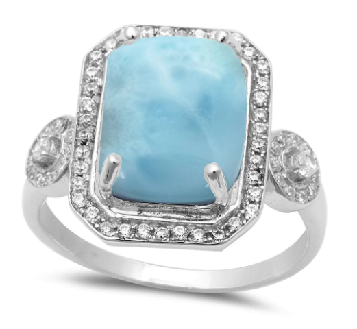 Elegant Natural Larimar .925 Sterling Silver Ring