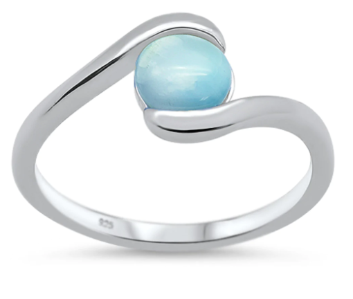 Natural Round Larimar .925 Sterling Silver Ring