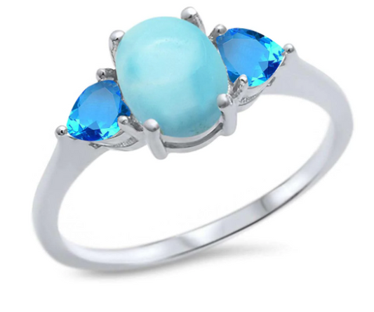 Natural Larimar & Heart Blue Topaz .925 Sterling Silver Ring