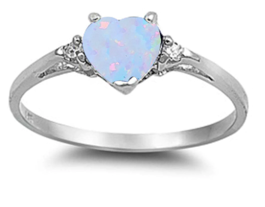 White Opal Heart & Cz Sterling Silver Ring