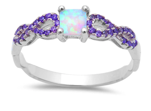 White Opal and Amethyst CZ Inifnity Ring.