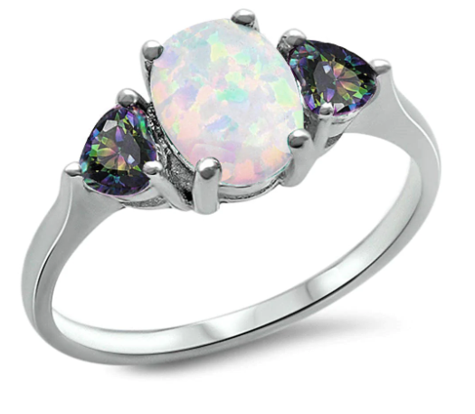 White Rainbow Opal  Ring