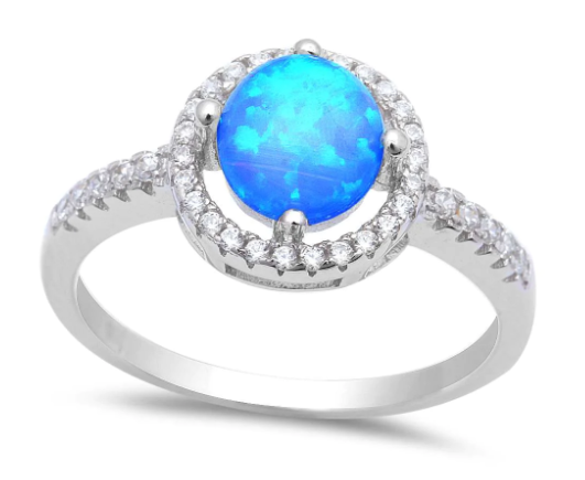 Halo Blue Opal & Cubic Zirconia .925 Sterling Silver Ring