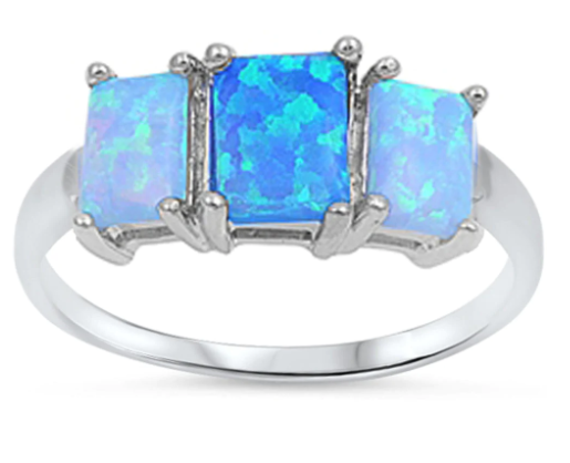 Blue Fire Opal Three-Stone Ring .925 Sterling Silver