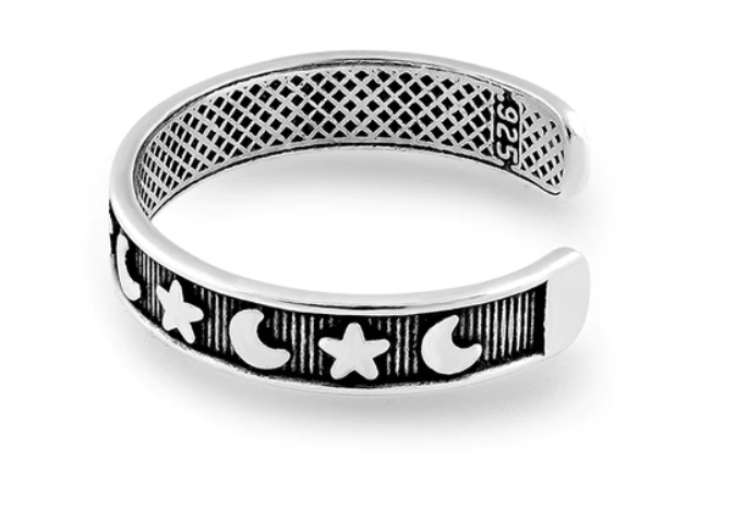 Sterling Silver Moon and Star Adjustable Toe Ring